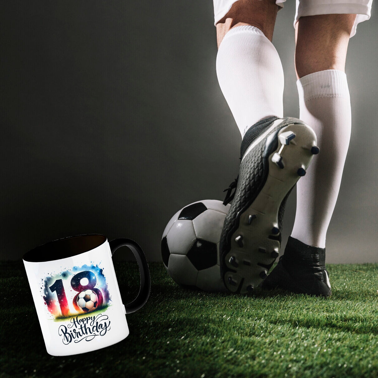 Happy Birthday 18 Fußball Kaffeebecher mit Spruch Happy Birthday 18