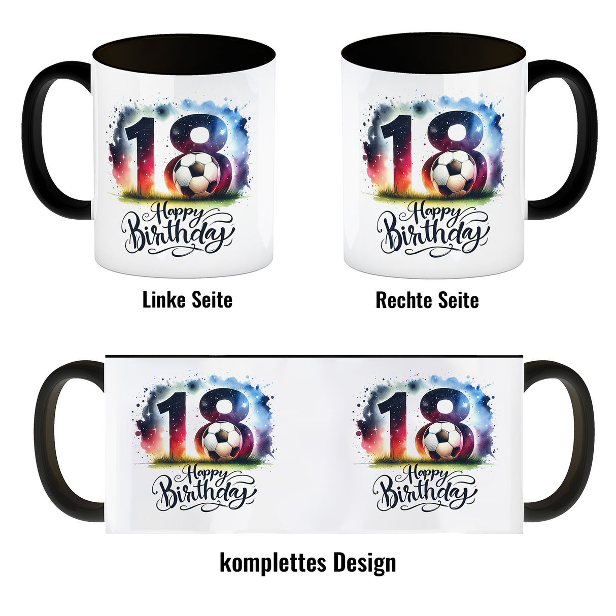 Happy Birthday 18 Fußball Kaffeebecher mit Spruch Happy Birthday 18