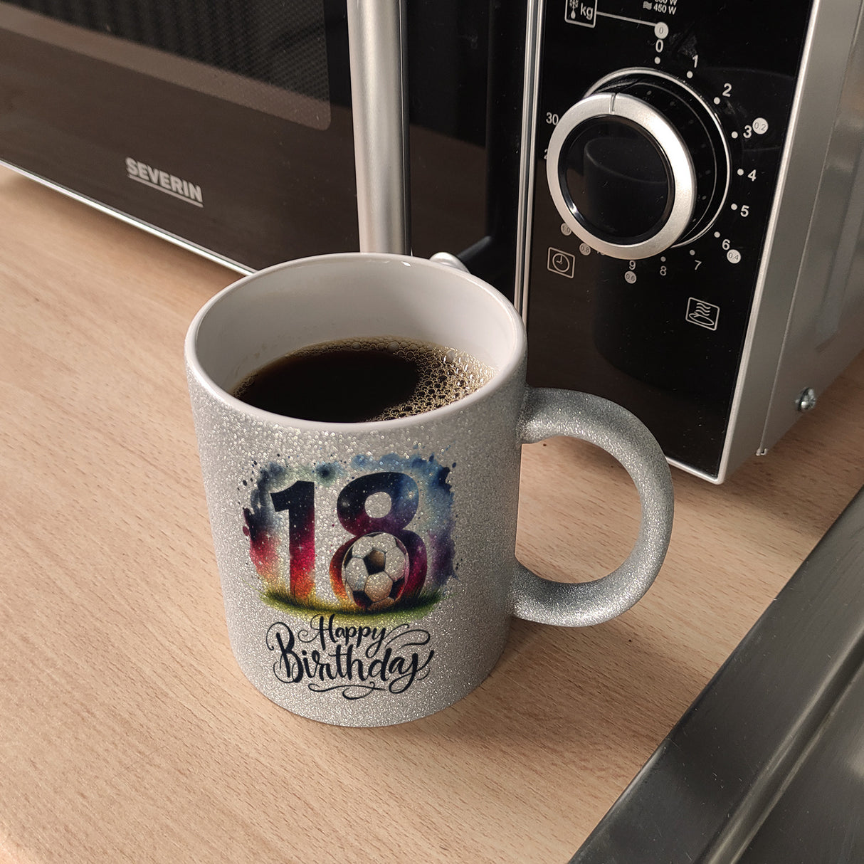 Happy Birthday 18 Fußball Kaffeebecher mit Spruch Happy Birthday 18