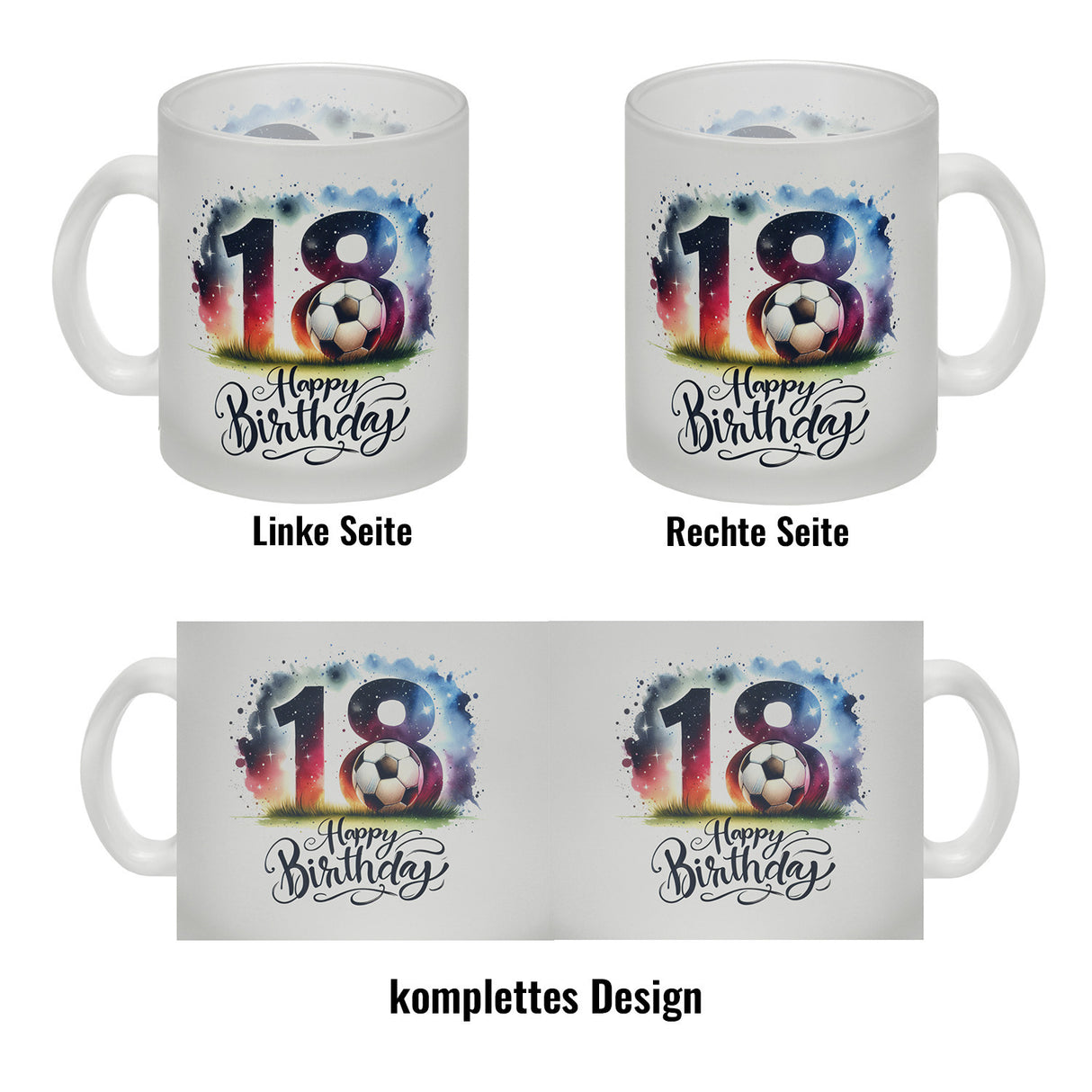 Happy Birthday 18 Fußball Kaffeebecher mit Spruch Happy Birthday 18