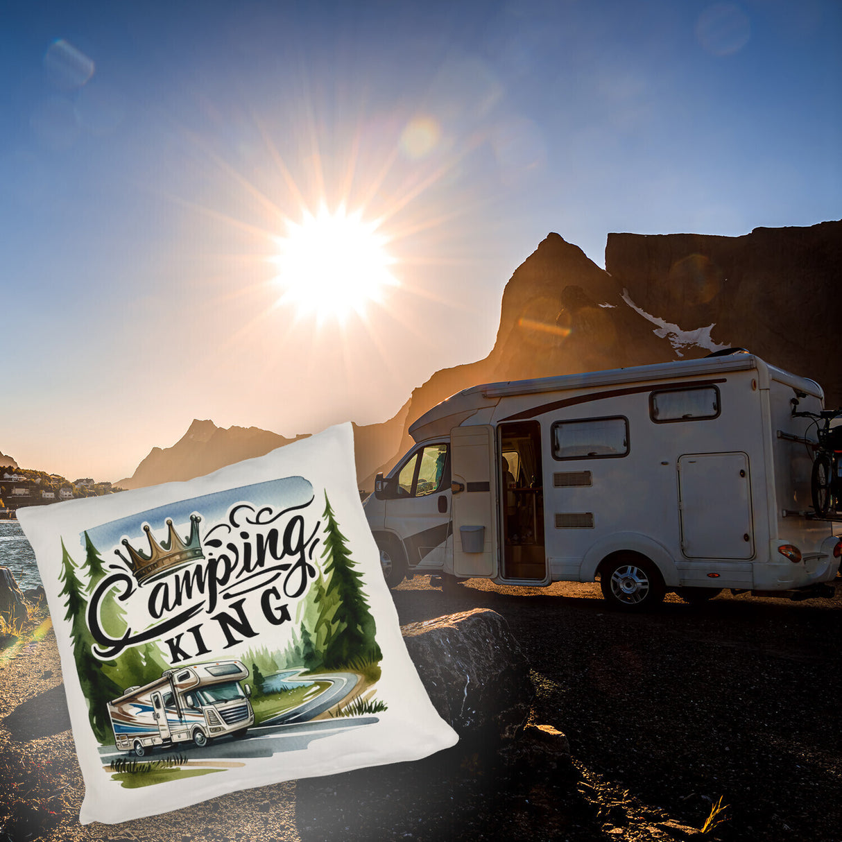 Camping King mit Wohnmobil Kissen mit Spruch Camping King
