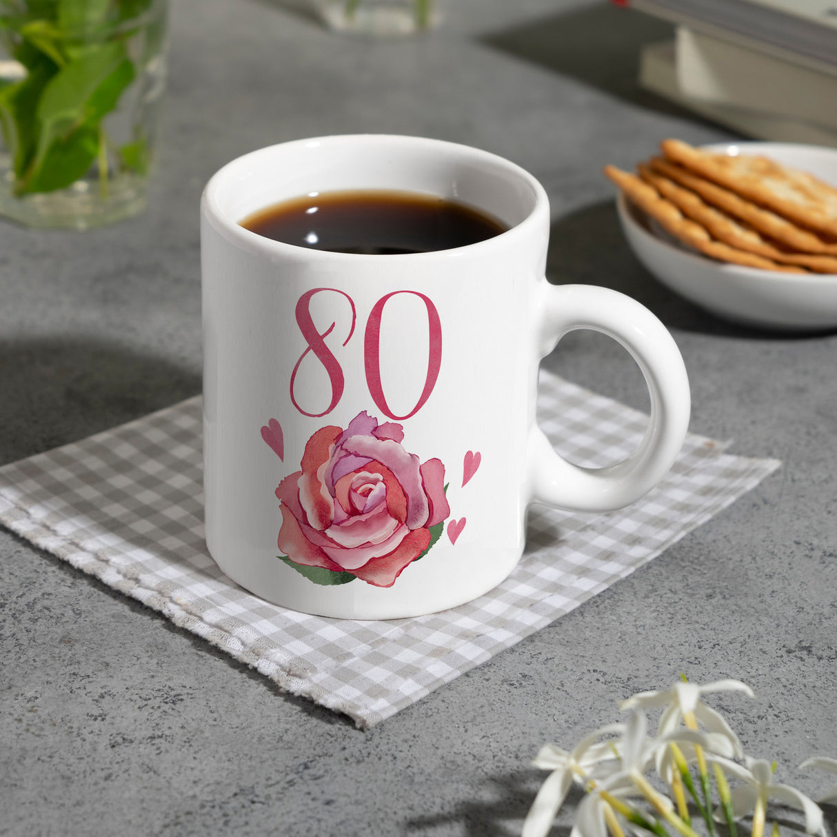 80. Geburtstag Rose Kaffeebecher