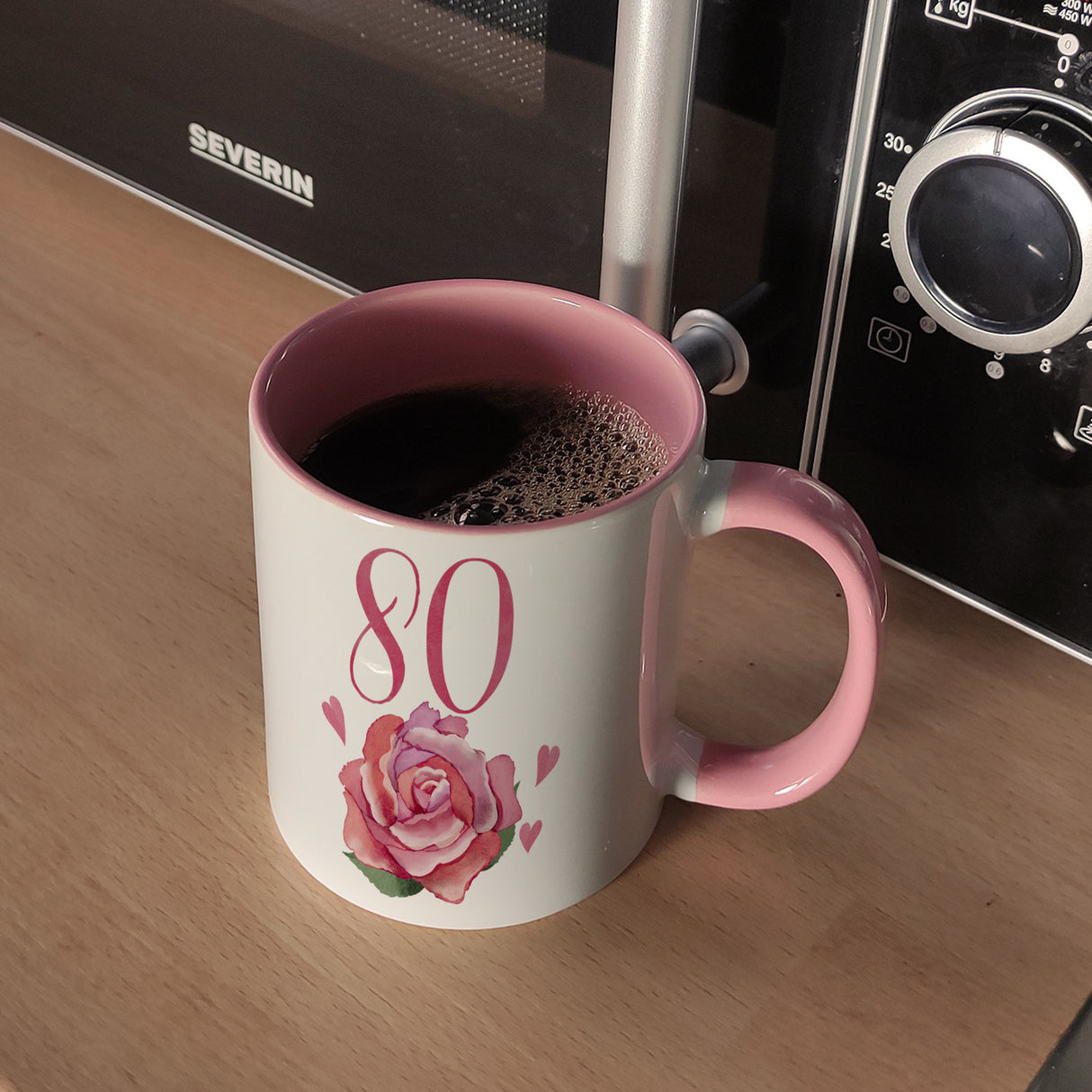 80. Geburtstag Rose Kaffeebecher
