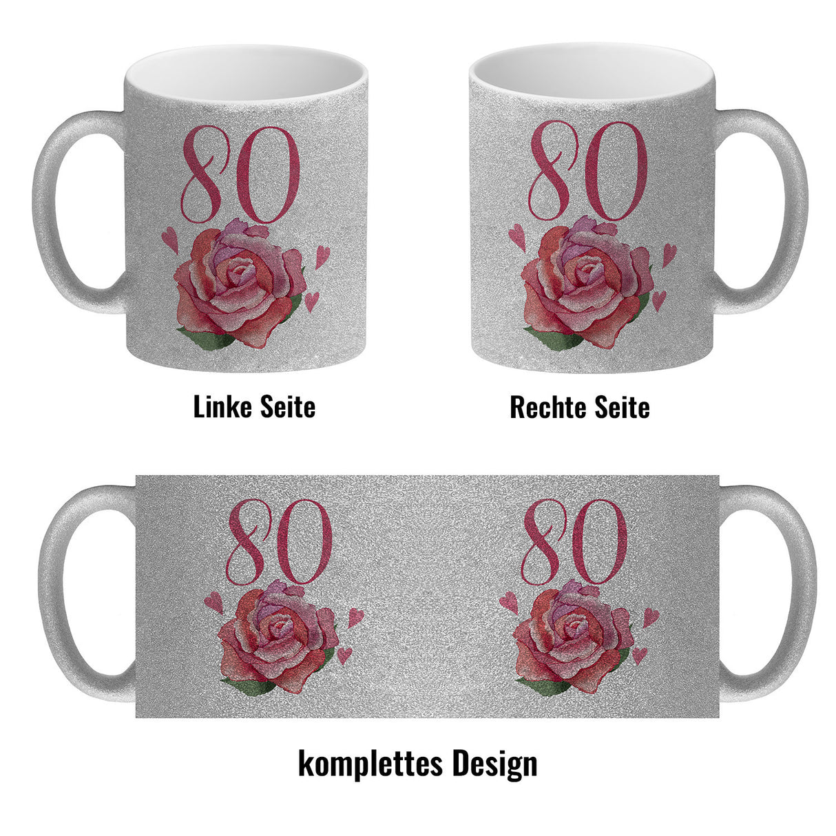 80. Geburtstag Rose Kaffeebecher