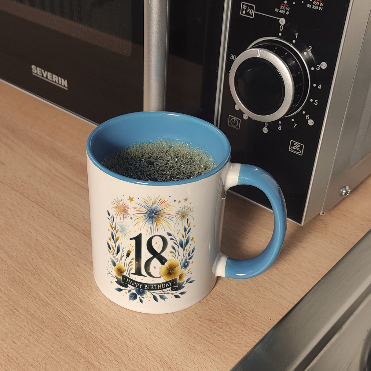 18. Geburtstag Kaffeebecher mit Spruch Happy Birthday 18