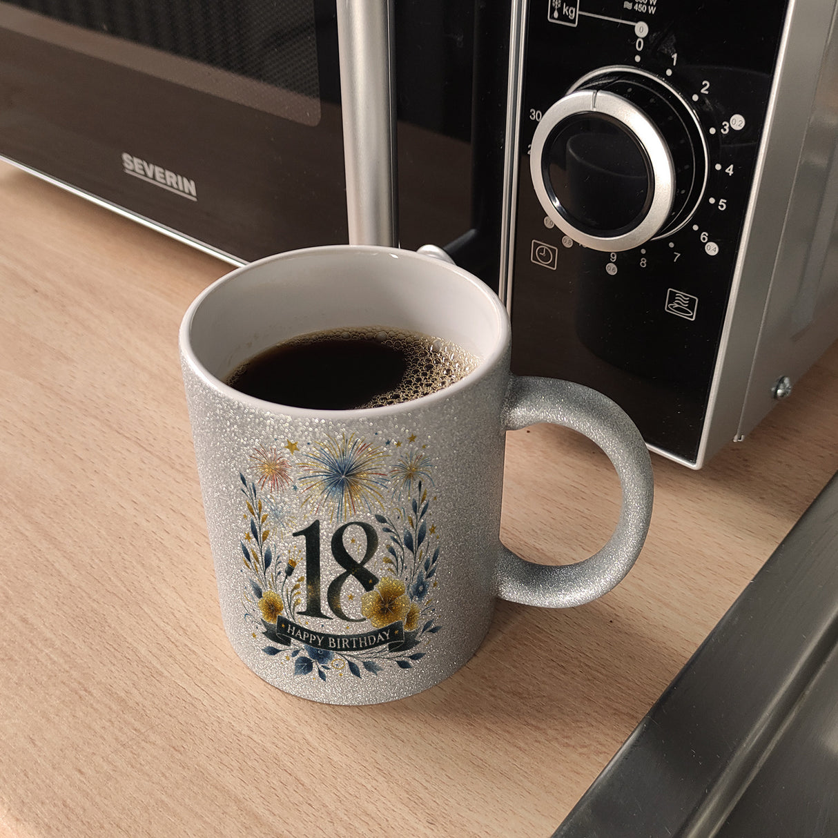 18. Geburtstag Kaffeebecher mit Spruch Happy Birthday 18
