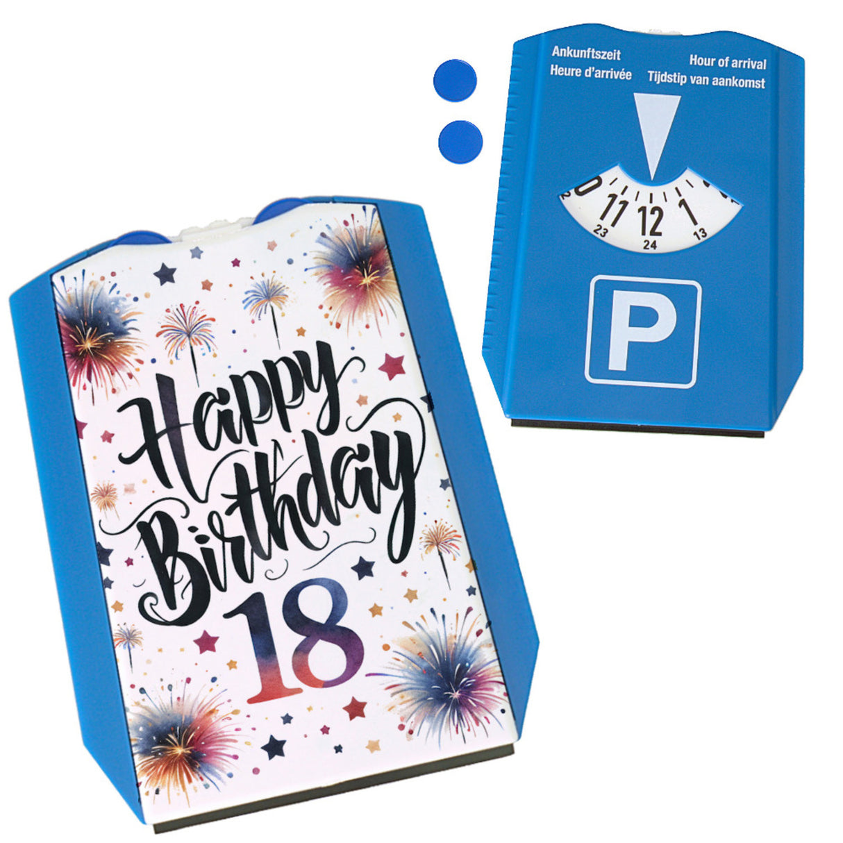 18. Geburtstag Feuerwerk Parkscheibe mit Spruch Happy Birthday