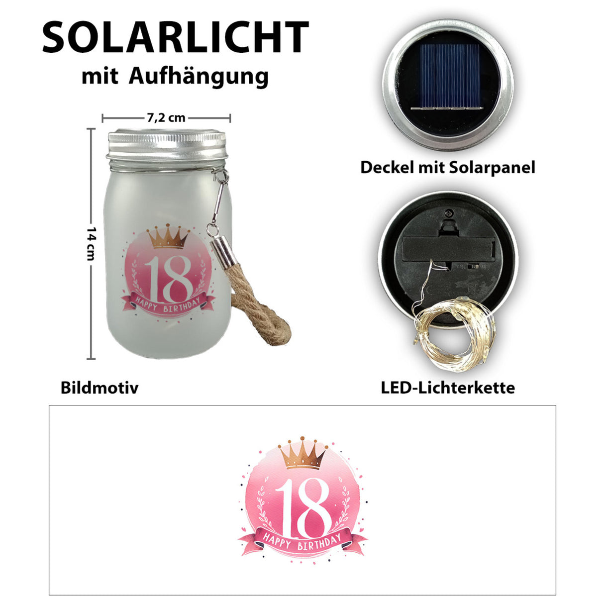Happy Birthday 18 Krone Solarlicht