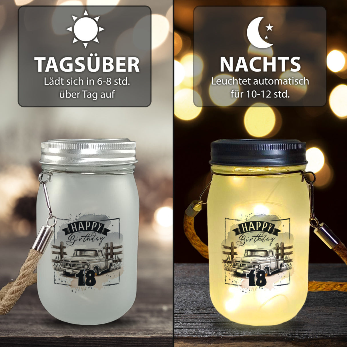 Happy Birthday 18 Auto Solarlicht