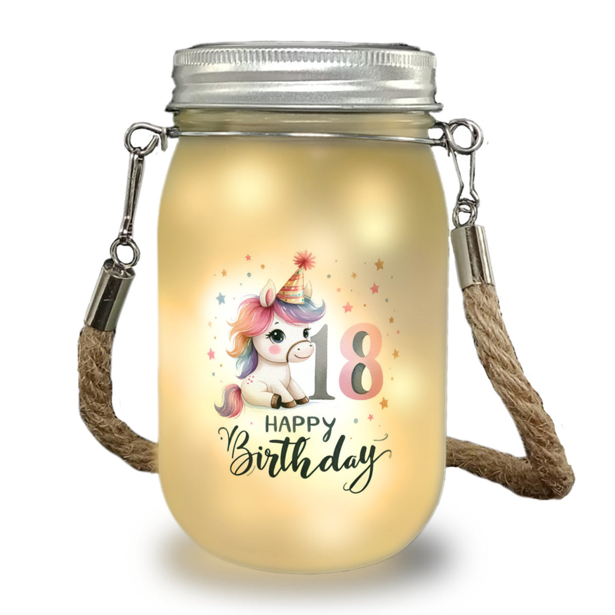 18. Geburtstag mit niedlichem Pferd Solarlicht mit Spruch Happy Birthday 18