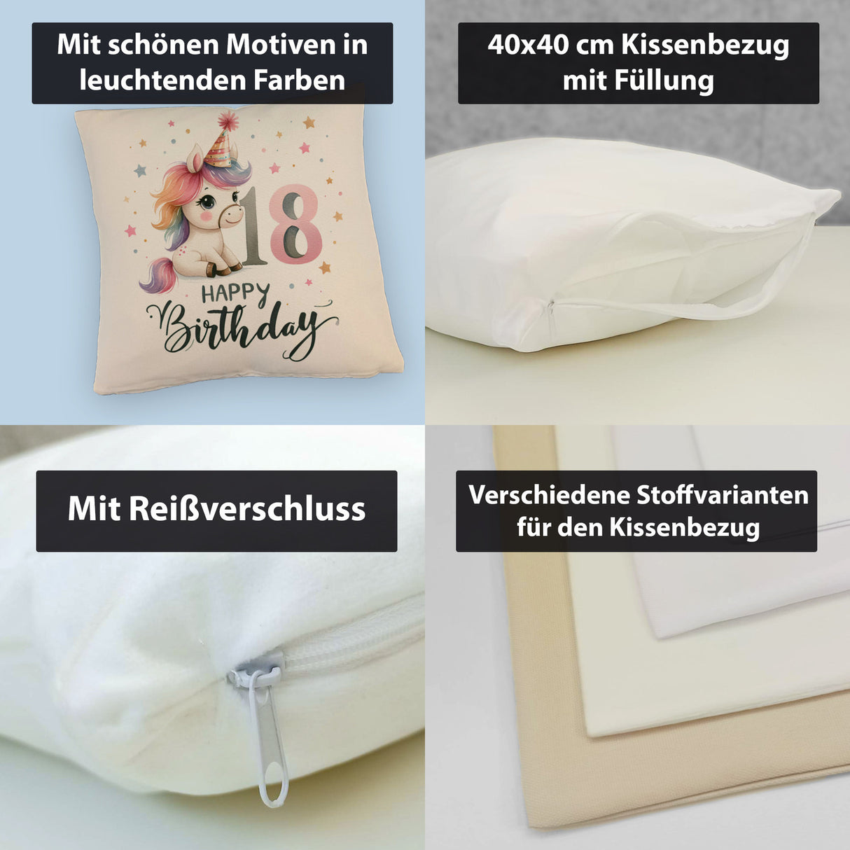 18. Geburtstag mit niedlichem Pferd Kissen mit Spruch Happy Birthday 18