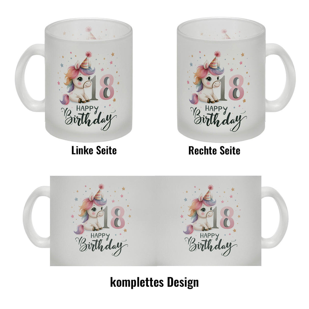 18. Geburtstag mit niedlichem Pferd Kaffeebecher mit Spruch Happy Birthday 18