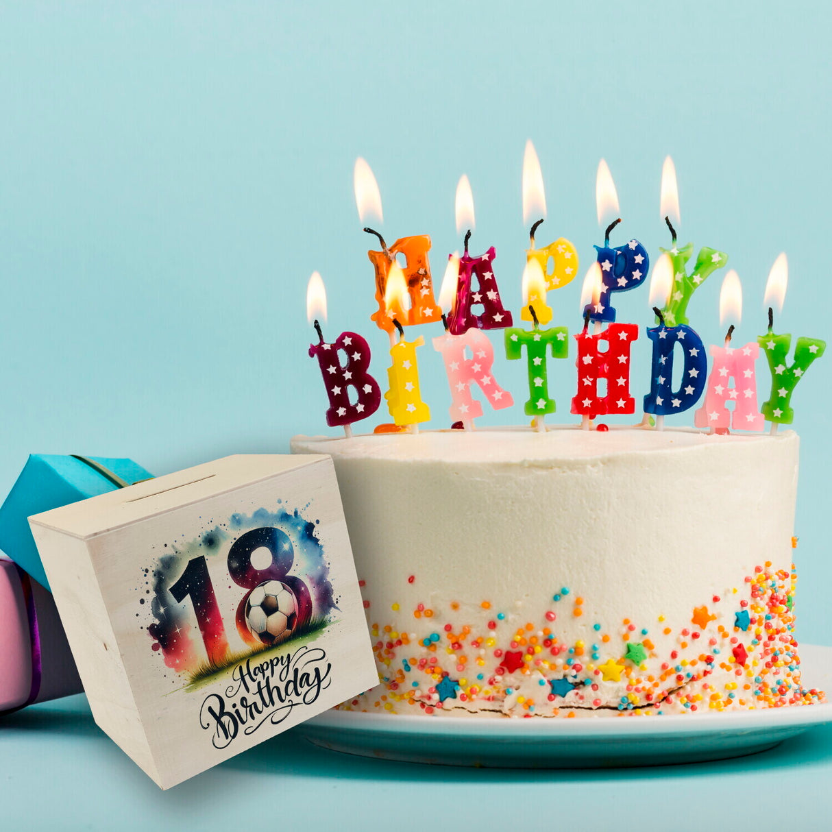 18. Geburtstag Fußball Spardose mit Spruch Happy Birthday 18