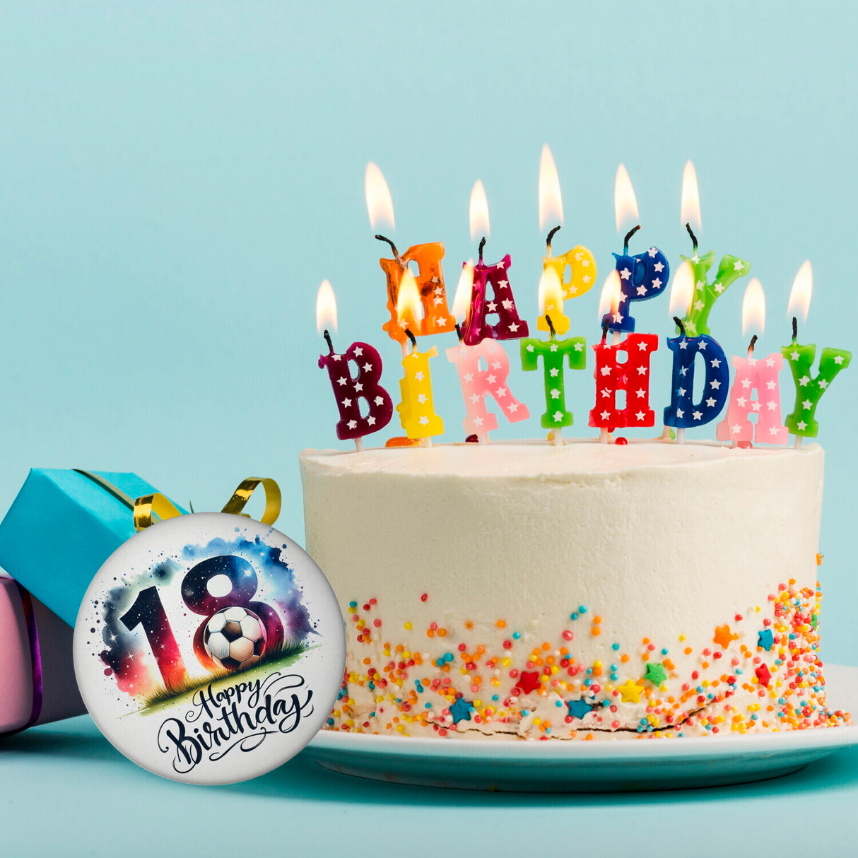 18. Geburtstag Fußball Magnet rund mit Spruch Happy Birthday 18