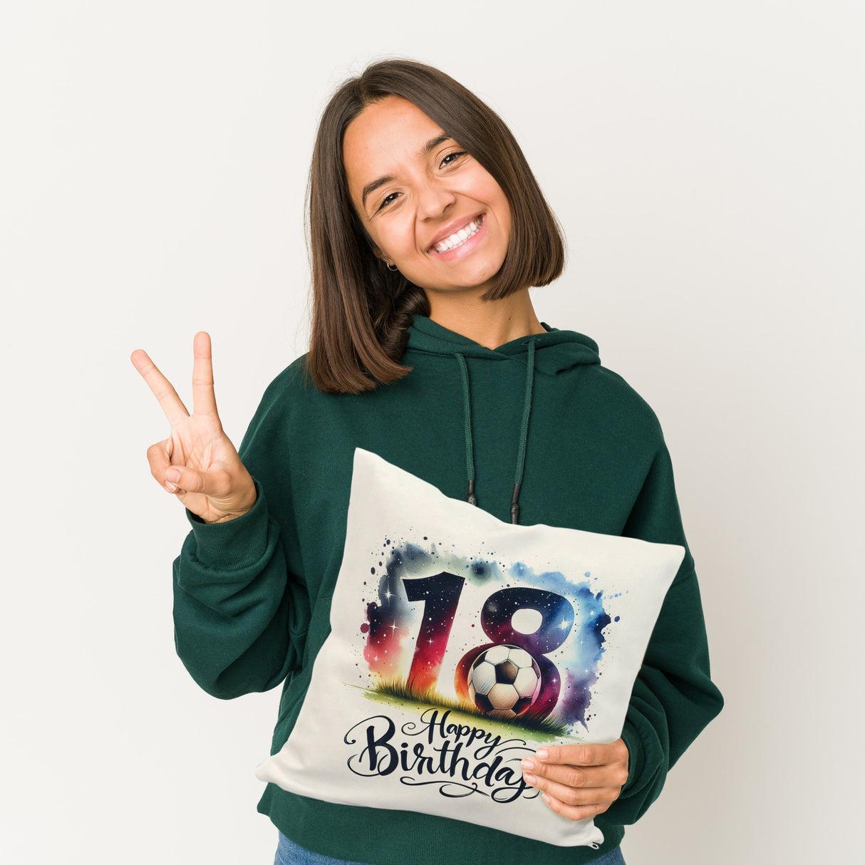 18. Geburtstag Fußball Kissen mit Spruch Happy Birthday 18