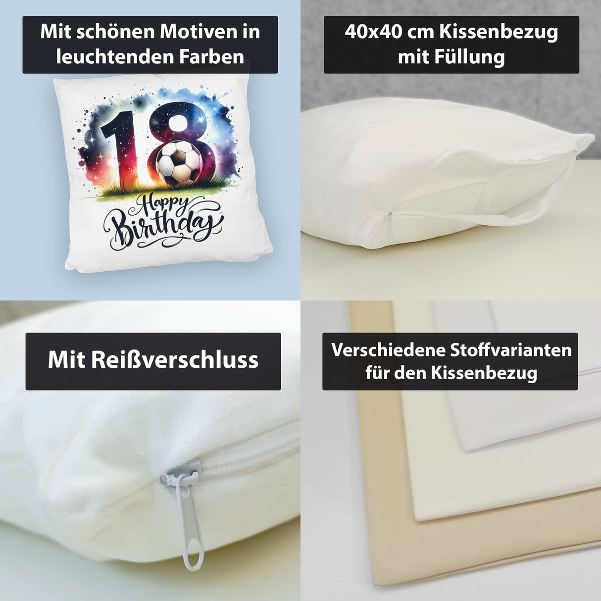 18. Geburtstag Fußball Kissen mit Spruch Happy Birthday 18