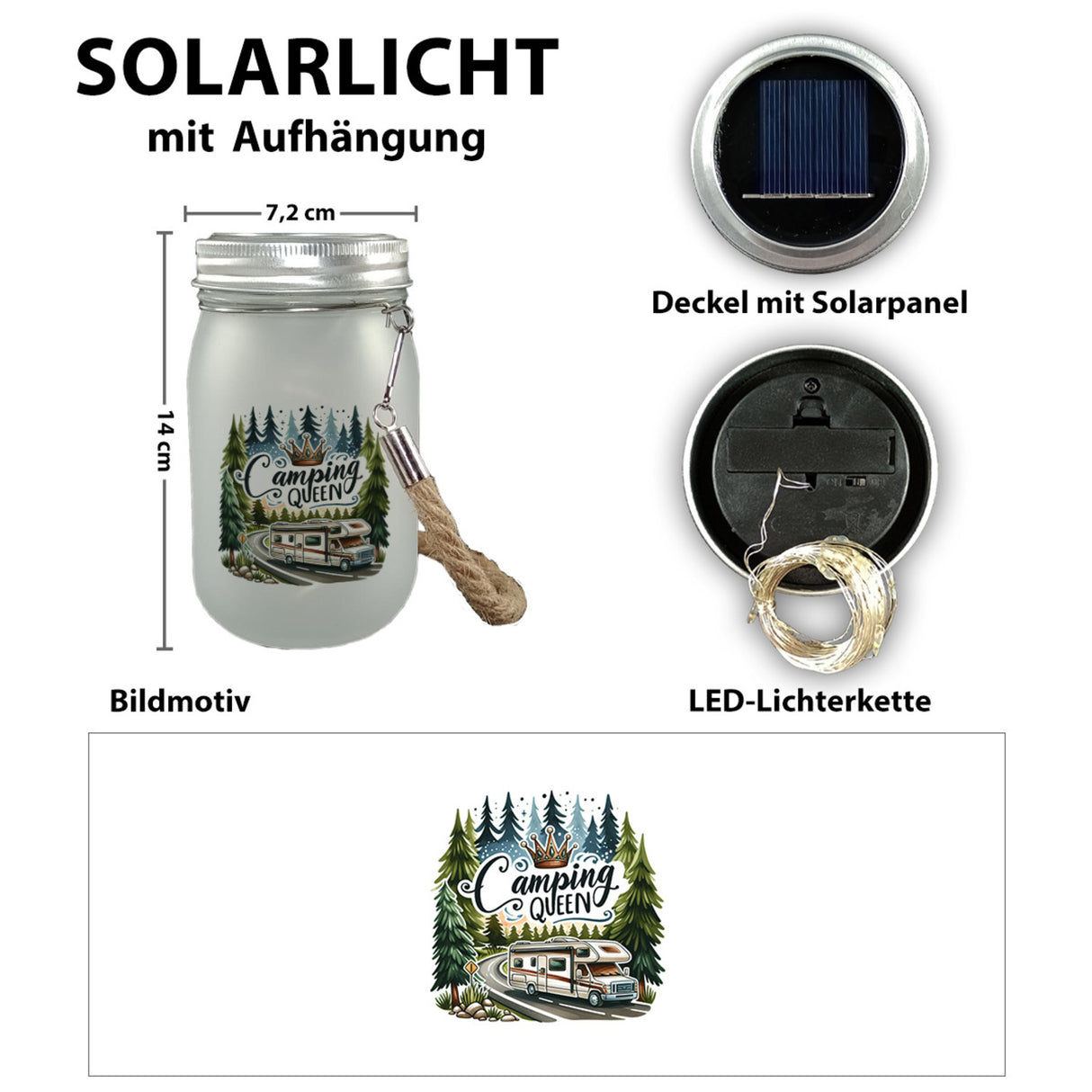 Wohnmobil Solarlicht mit Spruch Camping Queen