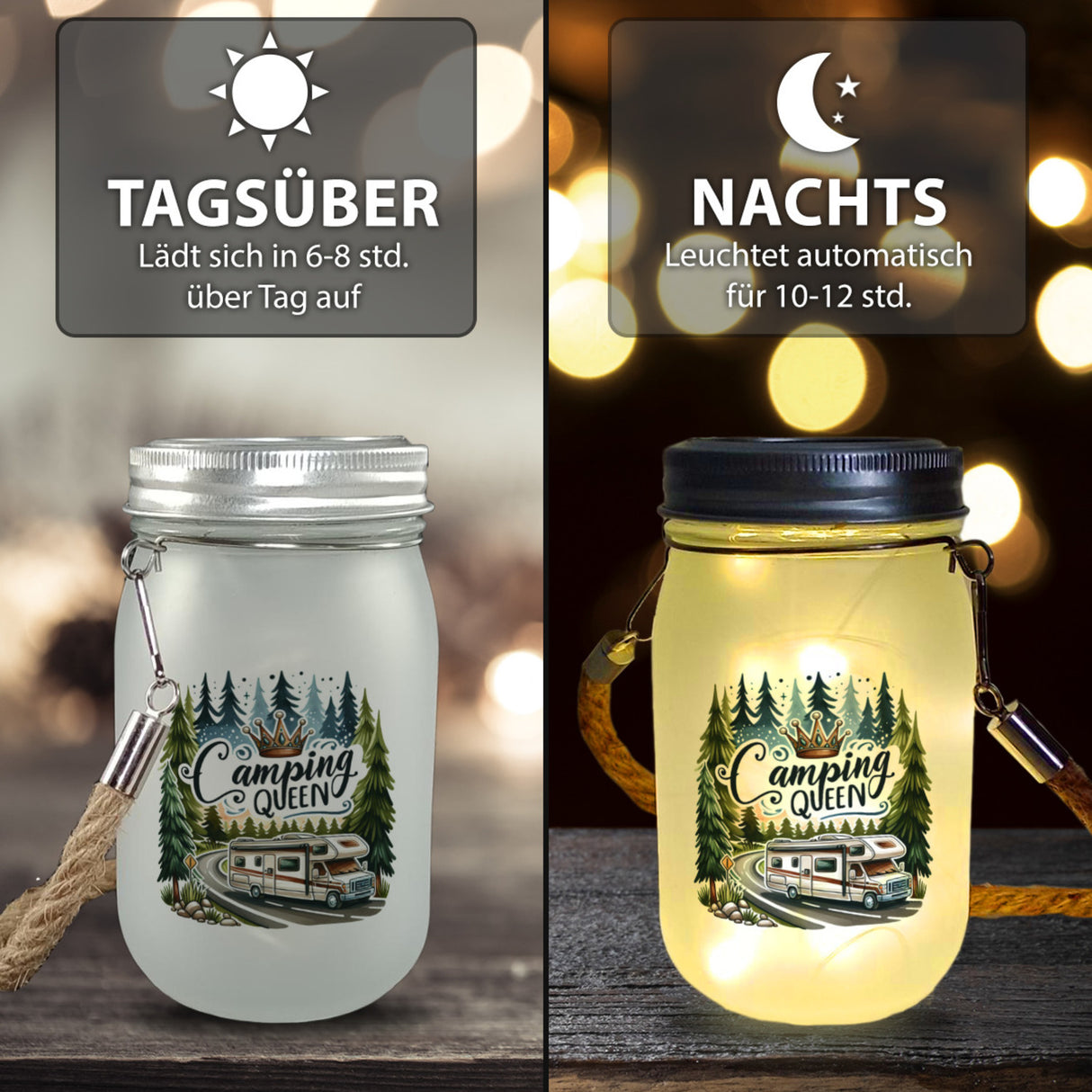 Wohnmobil Solarlicht mit Spruch Camping Queen