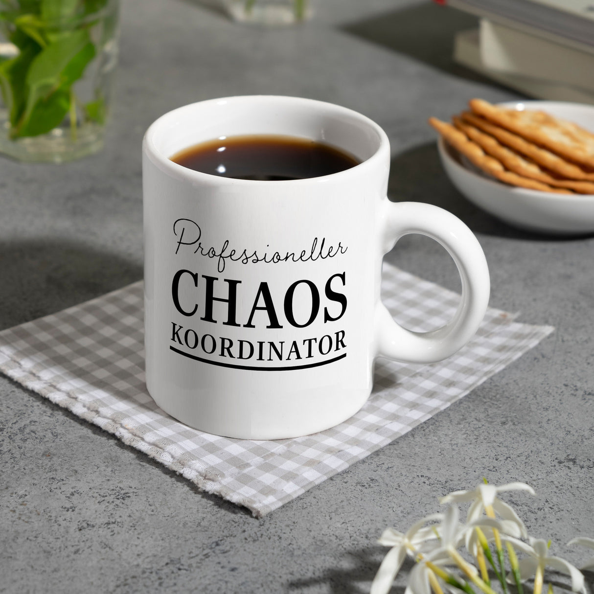 Chef Kaffeebecher mit Spruch Professioneller Chaos Koordinator