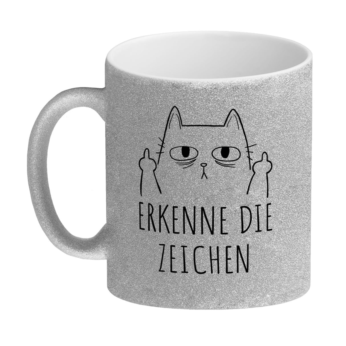Katze mit Mittelfinger Kaffeebecher mit Spruch Erkenne die Zeichen
