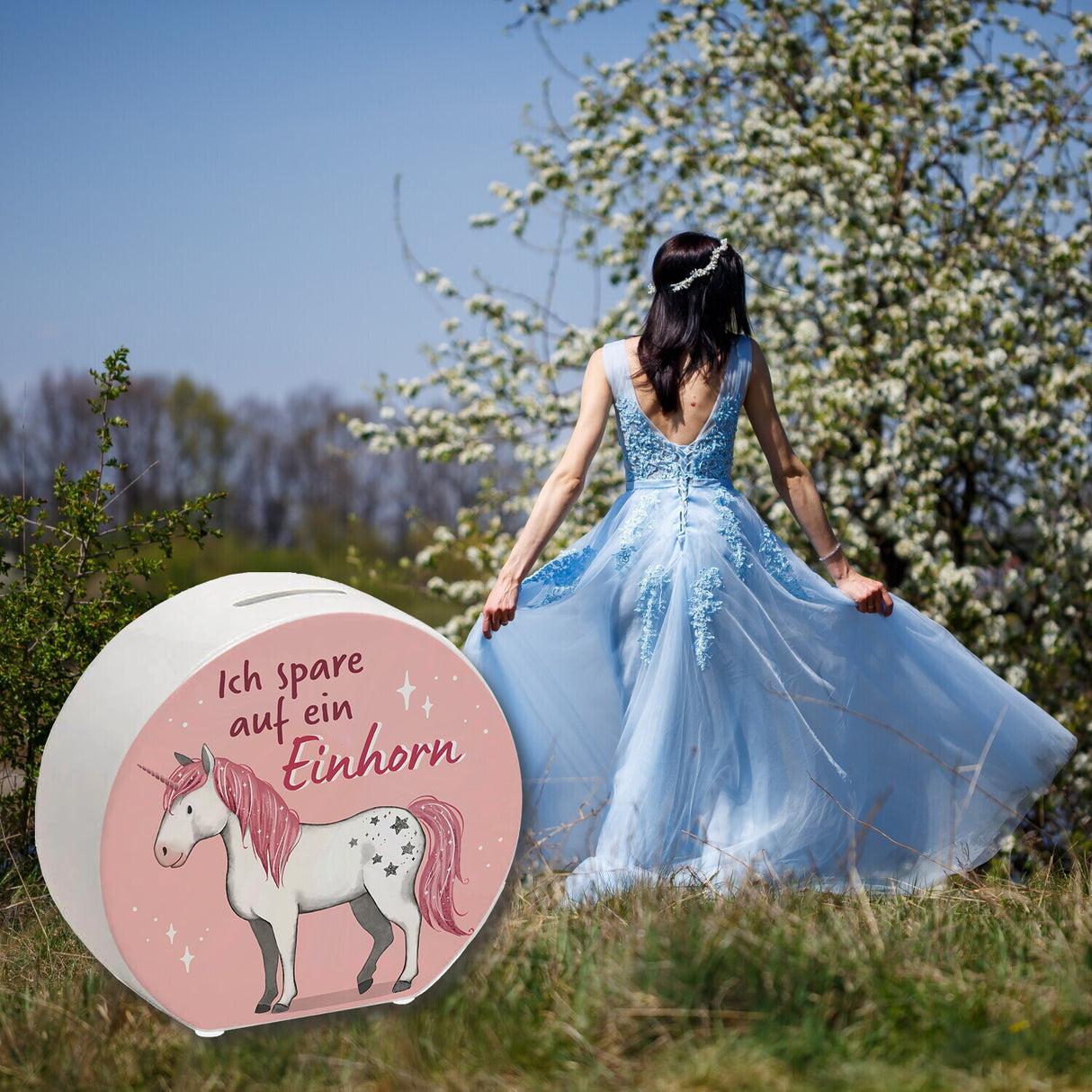 Einhorn Spardose in rosa mit Spruch Ich spare auf ein Einhorn