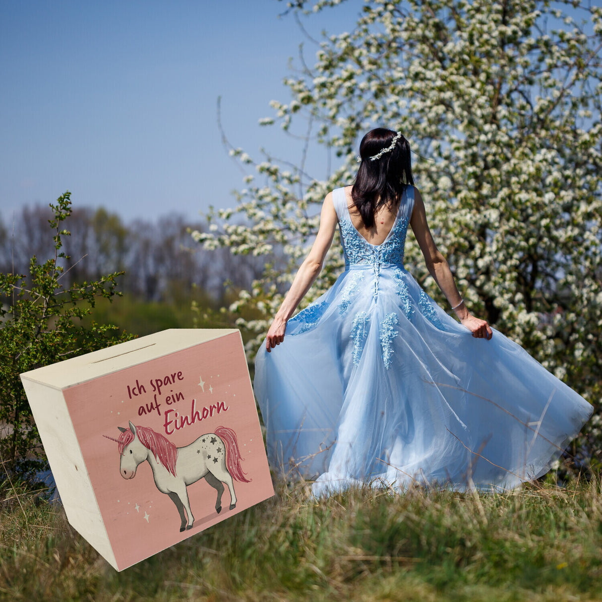 Einhorn Spardose in rosa mit Spruch Ich spare auf ein Einhorn