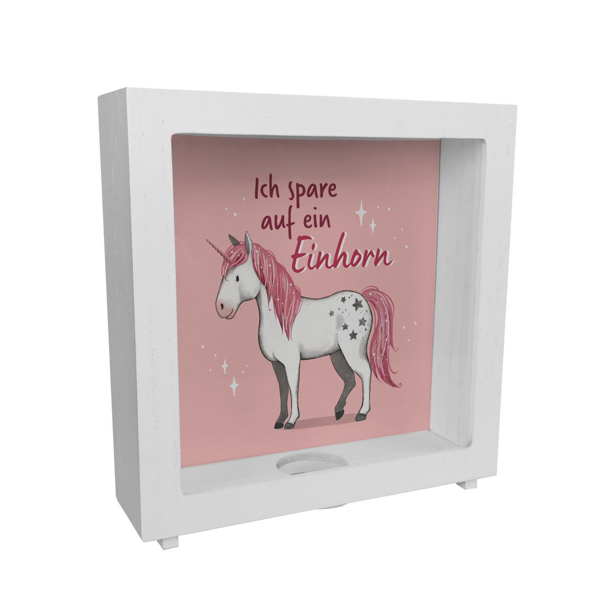Einhorn Spardose in rosa mit Spruch Ich spare auf ein Einhorn
