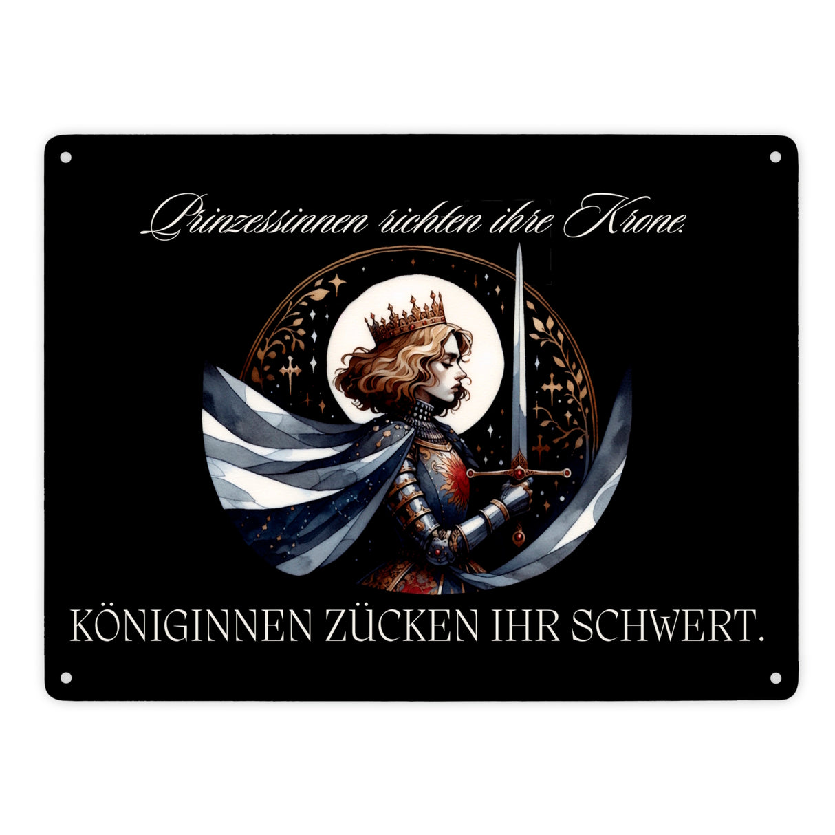 Königin mit Schwert Metallschild in 15x20 cm mit Spruch Königinnen zücken ihr Schwert