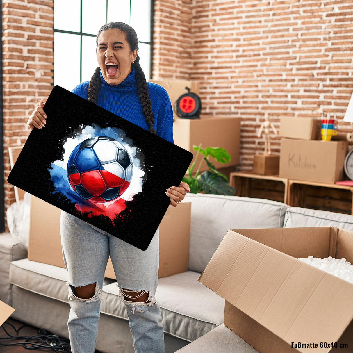 Fußball Tschechien Flagge Fußmatte in 35x50 cm ohne Rand