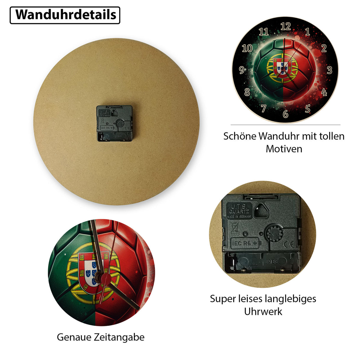 Fußball Portugal Flagge Wanduhr