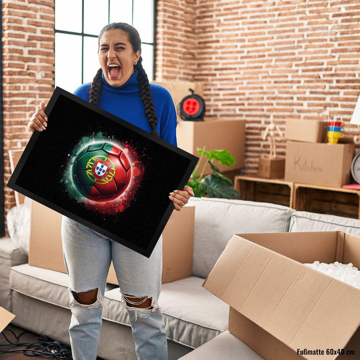 Fußball Portugal Flagge Fußmatte in 35x50 cm