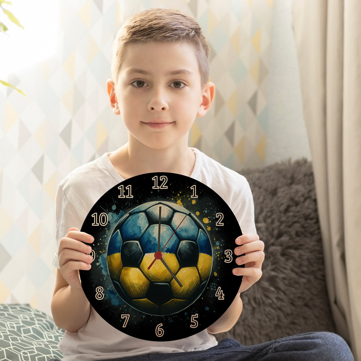 Fußball Ukraine Flagge Wanduhr