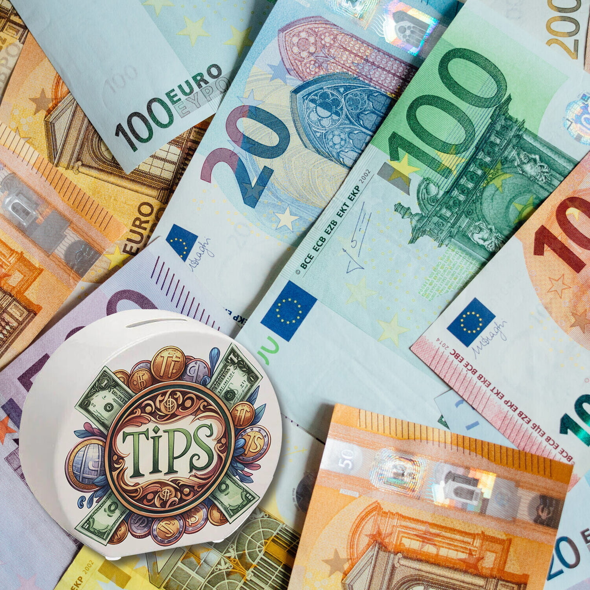 Trinkgeld Retro Spardose mit Spruch Tips