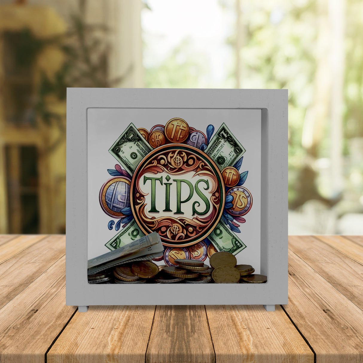 Trinkgeld Retro Spardose mit Spruch Tips