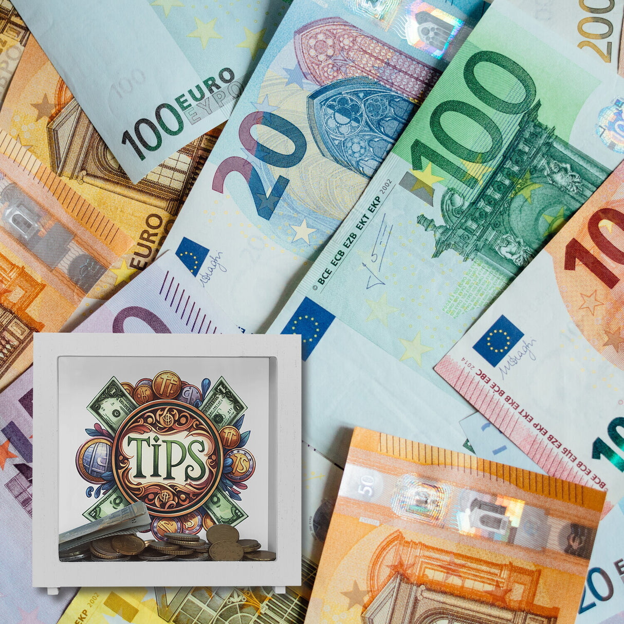 Trinkgeld Retro Spardose mit Spruch Tips