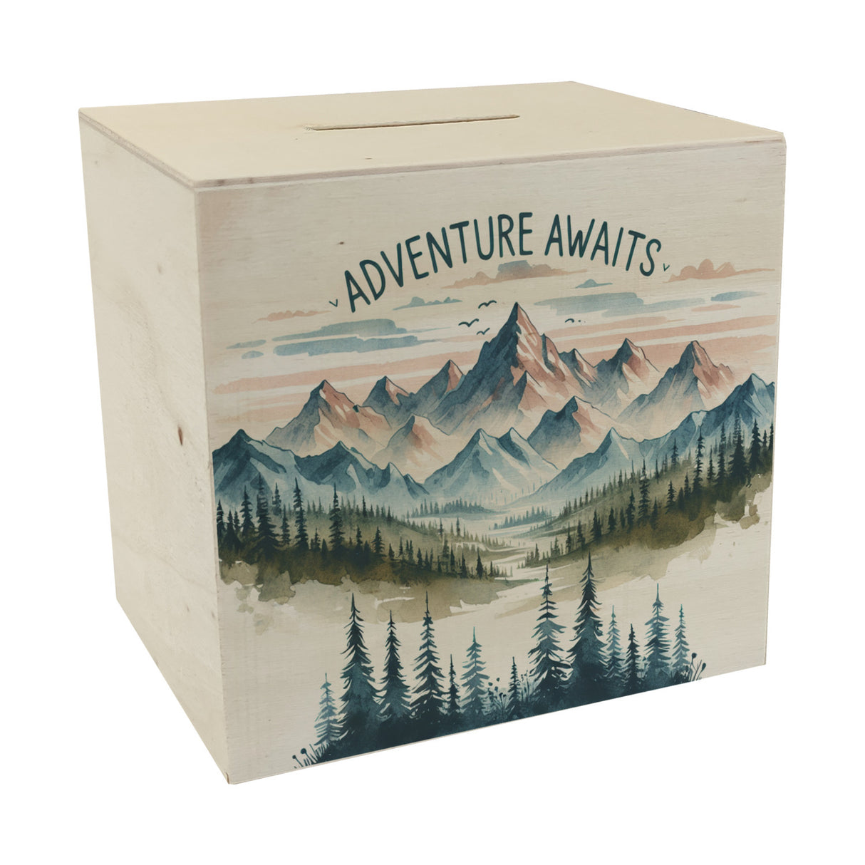 Bergpanorama Spardose mit Spruch Adventure Awaits
