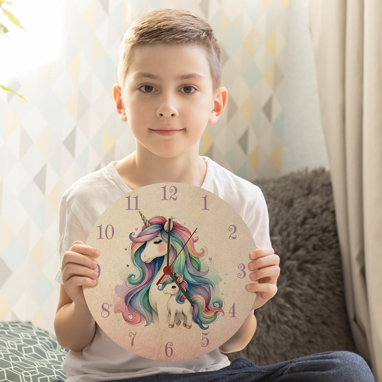 Einhorn-Mama mit Kind Wanduhr