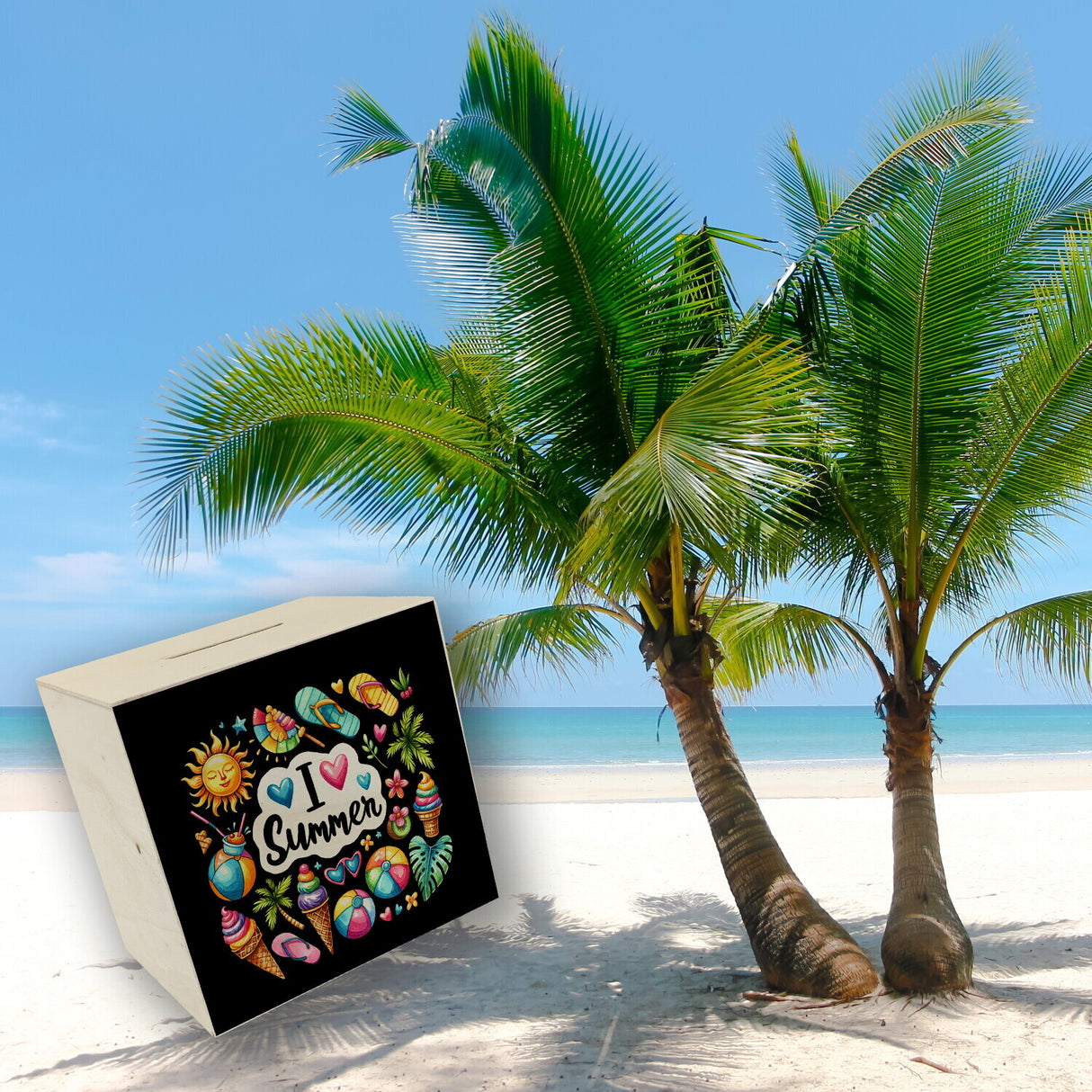 Endlich Sommer Spardose mit Spruch I love Summer