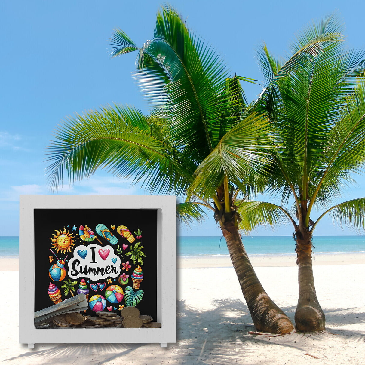 Endlich Sommer Spardose mit Spruch I love Summer