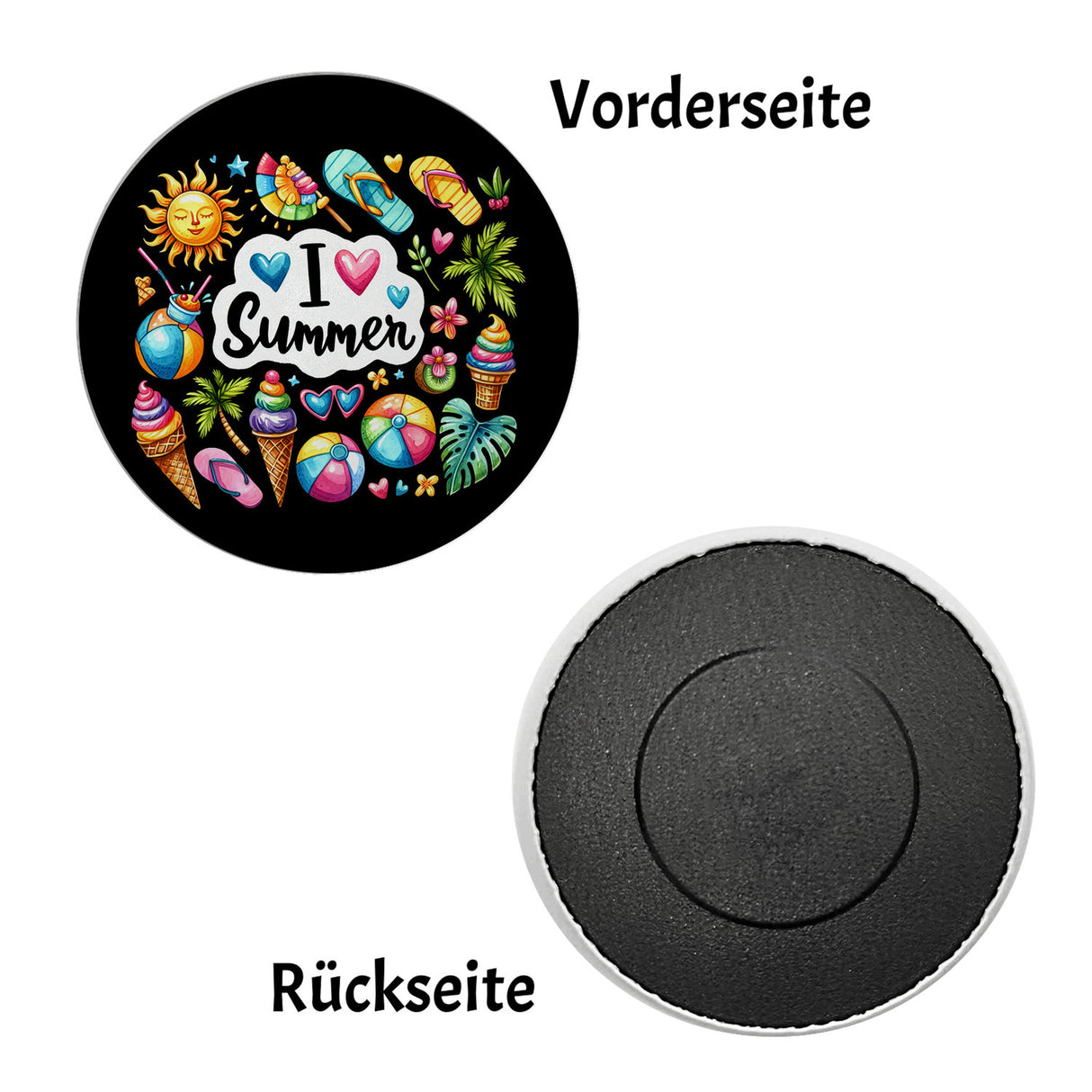Endlich Sommer Magnet rund mit Spruch I love Summer