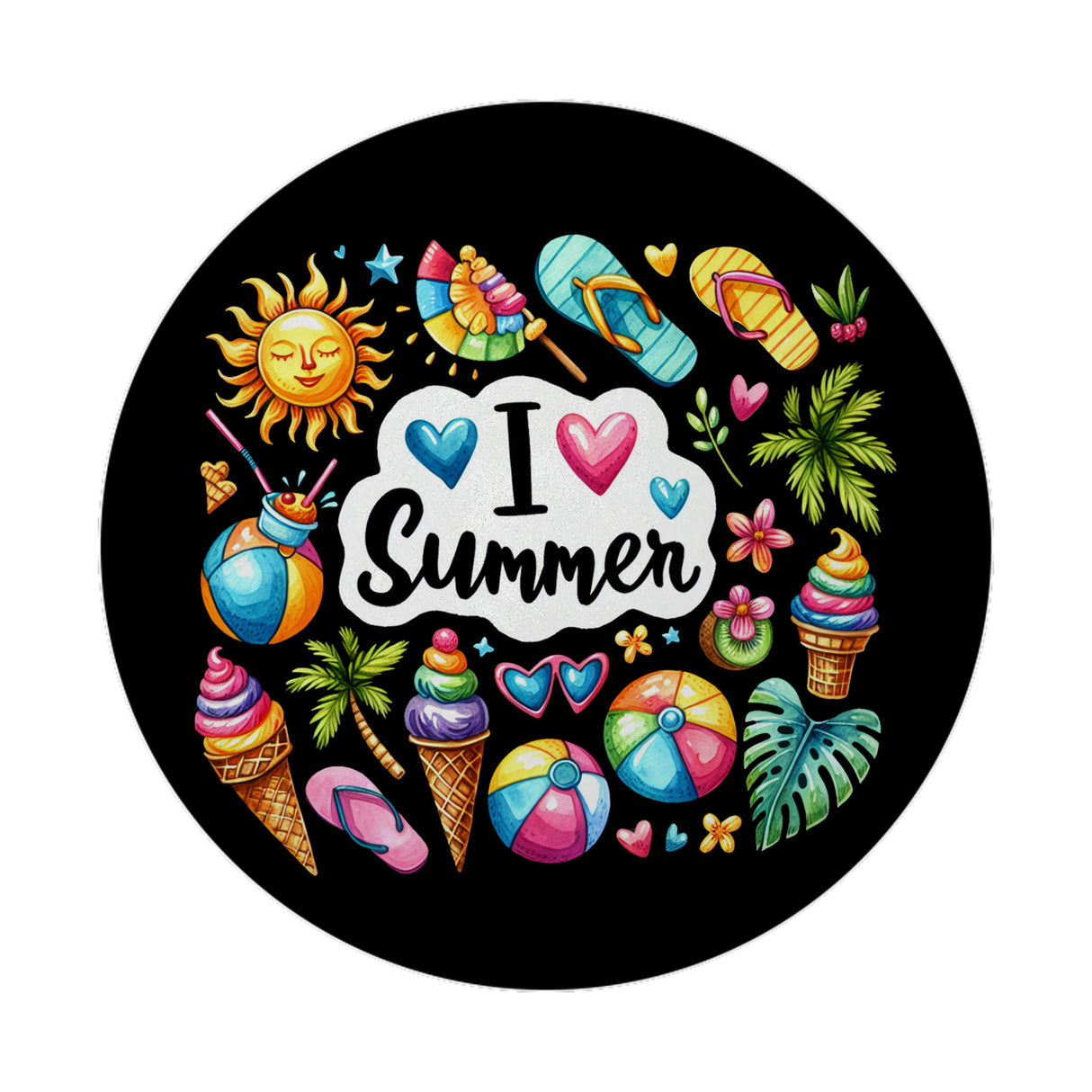 Endlich Sommer Magnet rund mit Spruch I love Summer