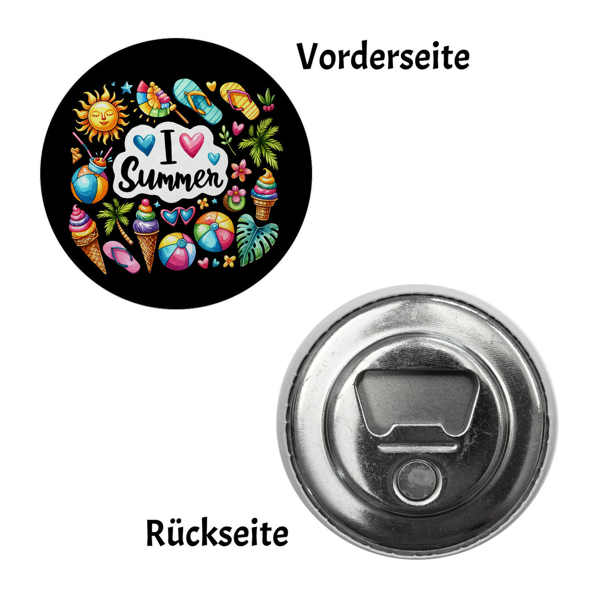 Endlich Sommer Magnet rund mit Spruch I love Summer