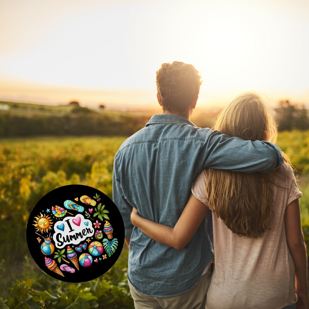 Endlich Sommer Magnet rund mit Spruch I love Summer