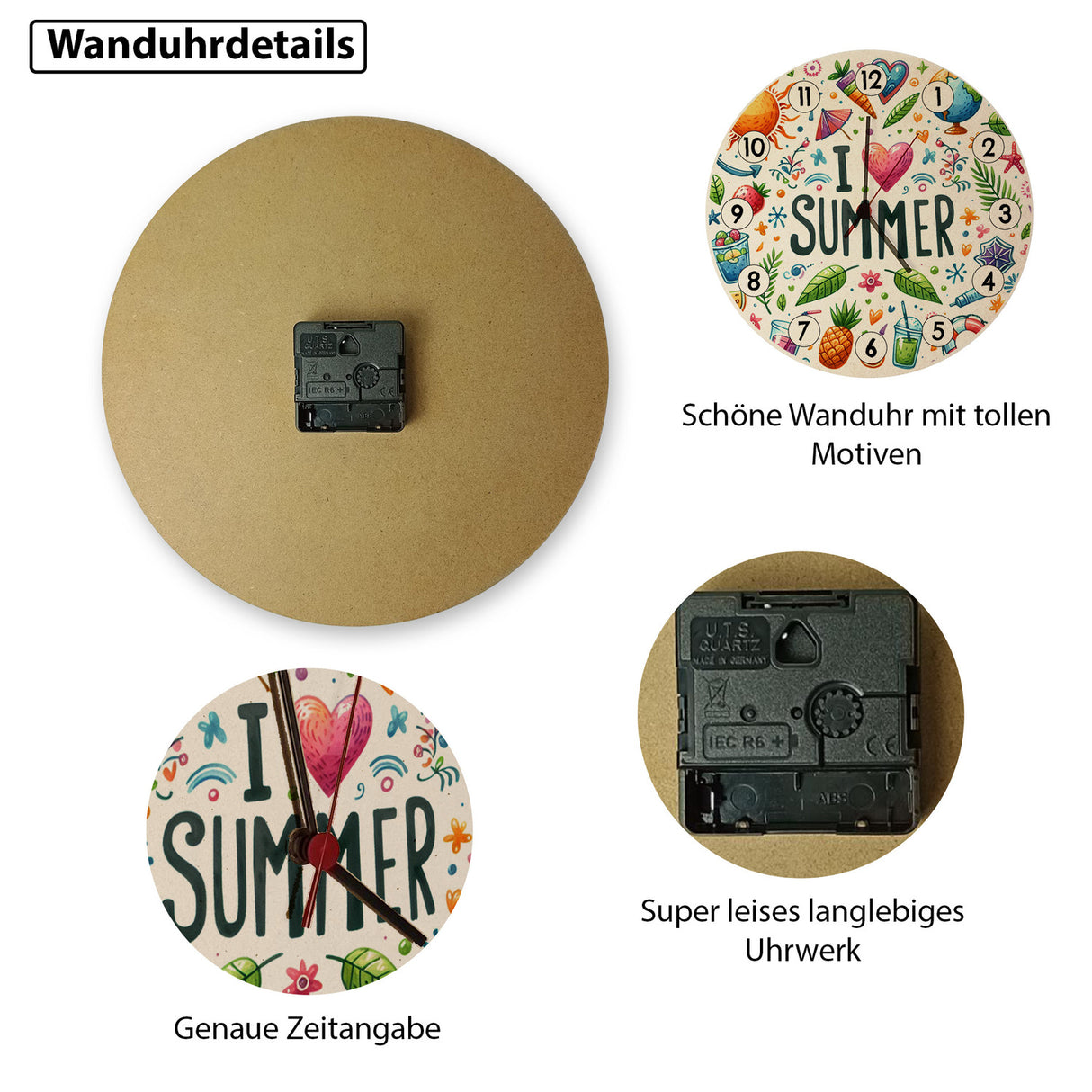 Sommer Wanduhr mit Spruch I love summer