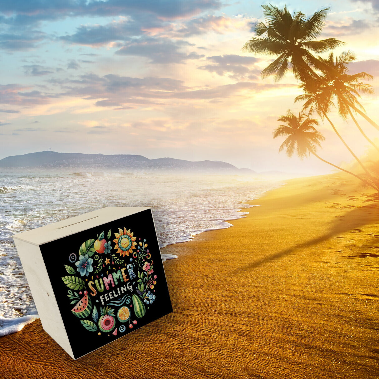 Sommer Vibes Spardose mit Spruch Summer feeling