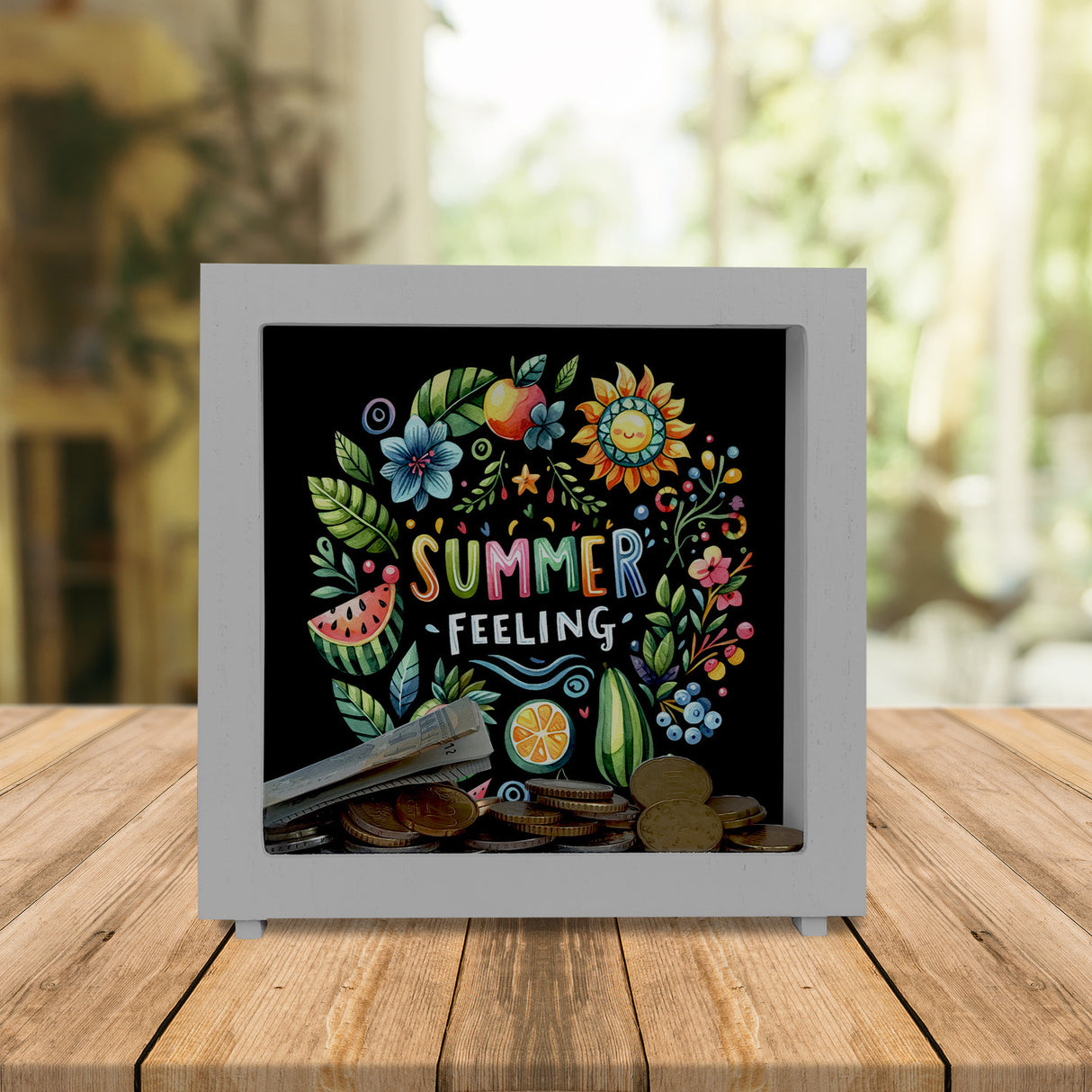Sommer Vibes Spardose mit Spruch Summer feeling