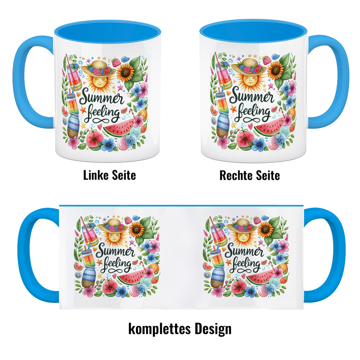 Sonne und Sommer Kaffeebecher mit Spruch Summer feeling