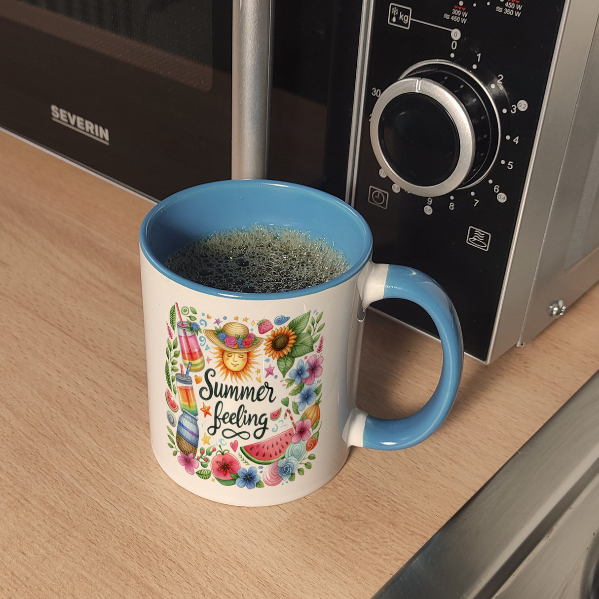 Sonne und Sommer Kaffeebecher mit Spruch Summer feeling