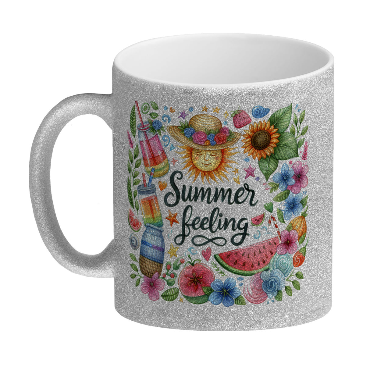 Sonne und Sommer Kaffeebecher mit Spruch Summer feeling