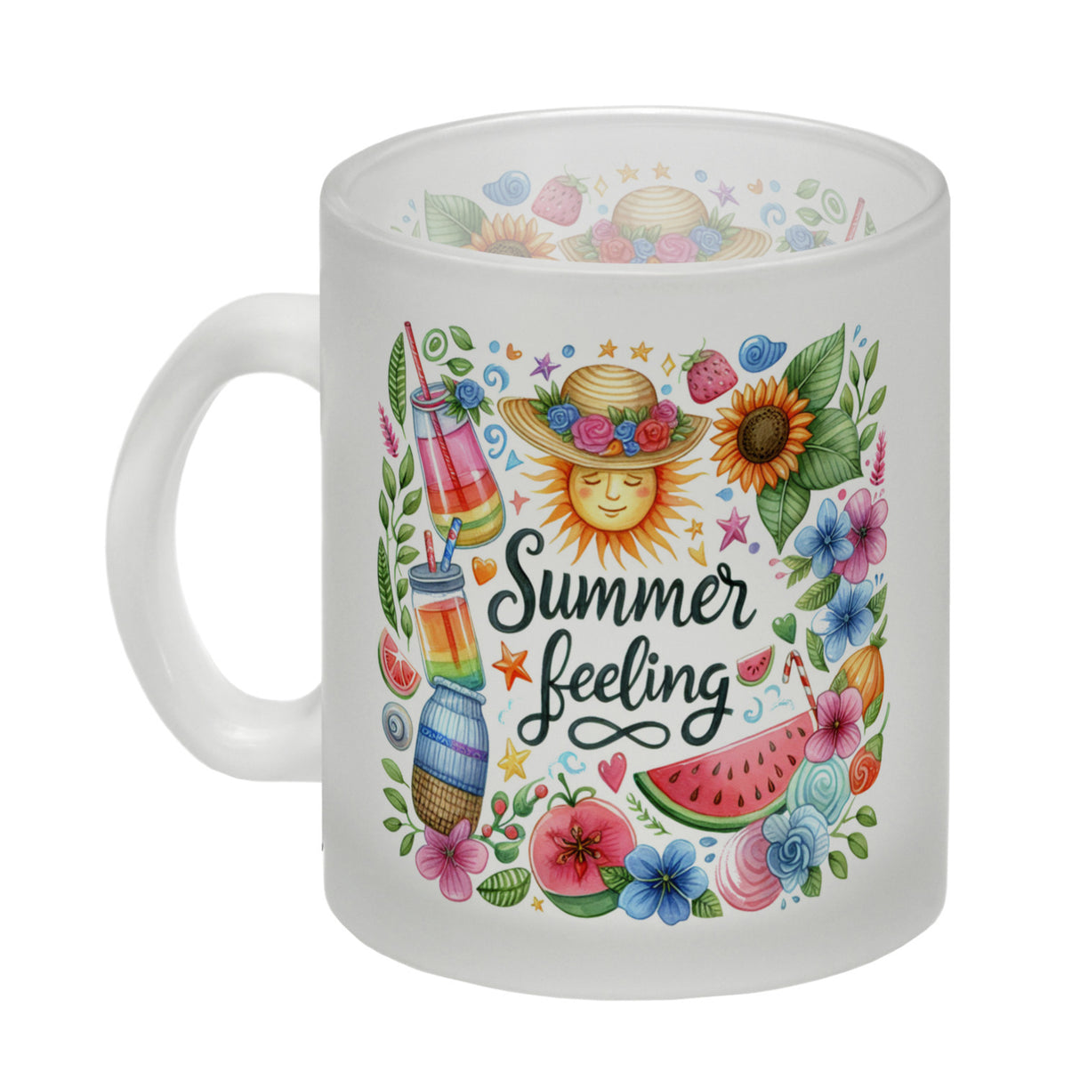 Sonne und Sommer Kaffeebecher mit Spruch Summer feeling